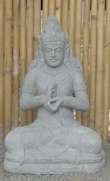 Product image of the product “Seated Dewi Sri, position chakra turning the wheel, 79 cm high riverstone grey, modell with sativa ”